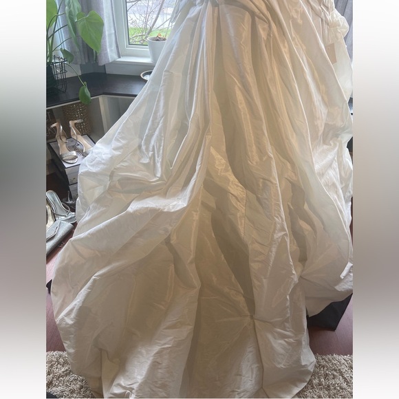 BLUE Ivory Strapless Rhinestone Rouched Taffeta Gown - Picture 8 of 11